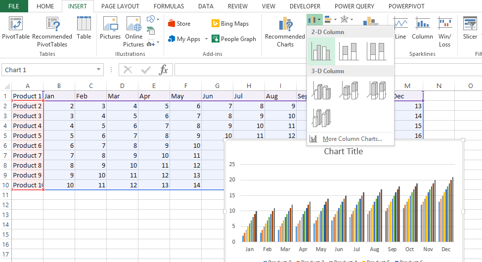 insert column chart