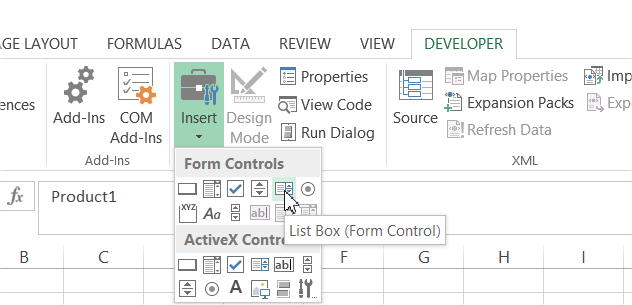 ListBox ribbon add control