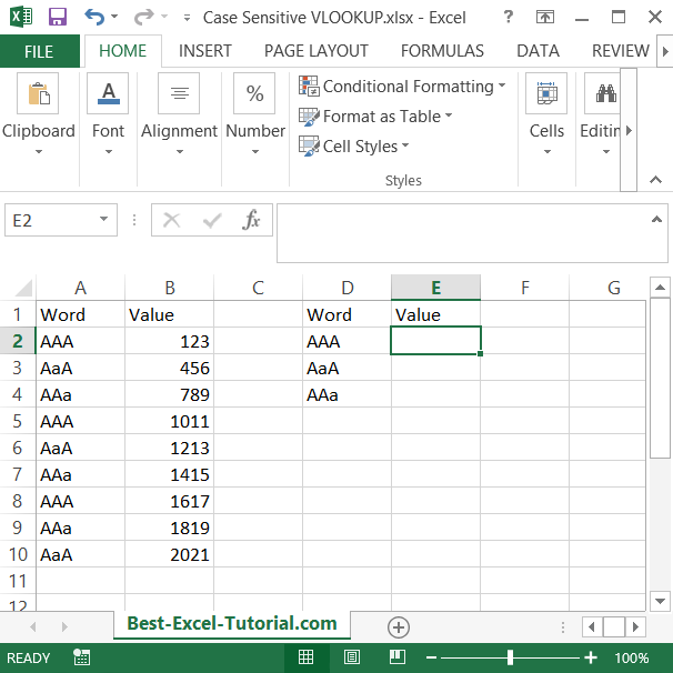 Case sensitive vlookup