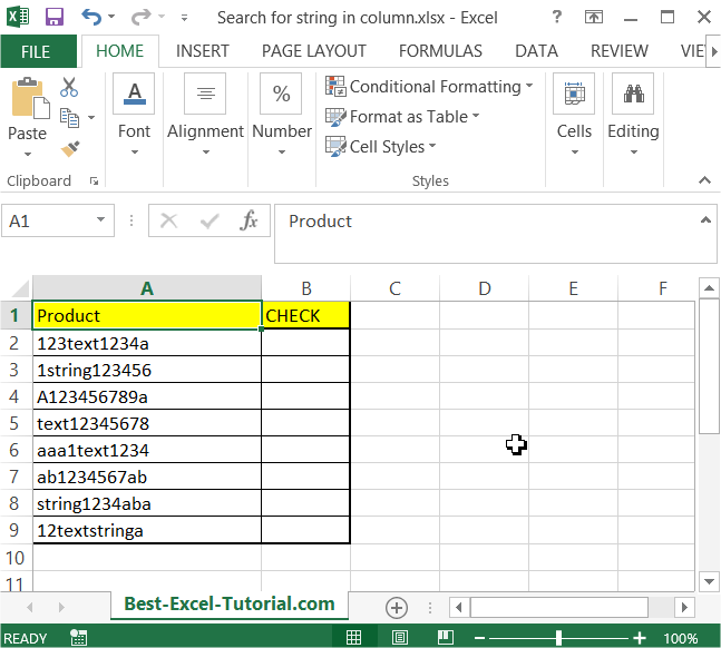 Search for string in column data table