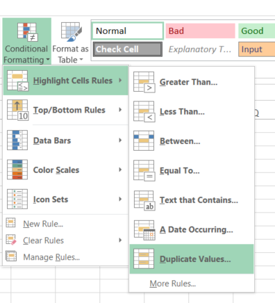 Duplicate Values Conditional Formatting