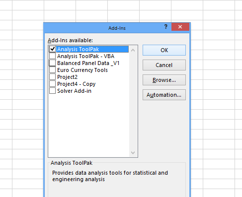 import xlam Analysis Toolpak Add in