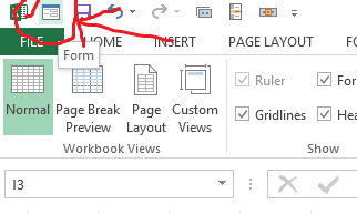 data entry form icon added to ribbon