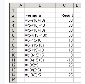 parentheses Excel explanation