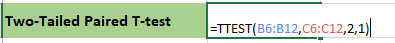 excel two-tailed paired ttest formula