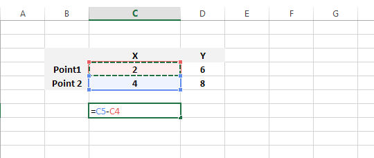 Calculate difference beteween coordinates formula