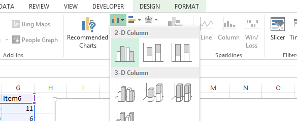 Create 2d column chart