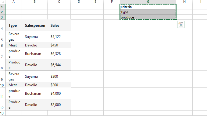 double filter data table and criteria