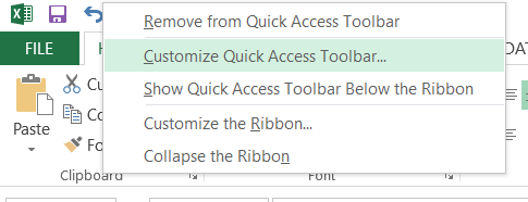 Customize Quick Access Toolbar