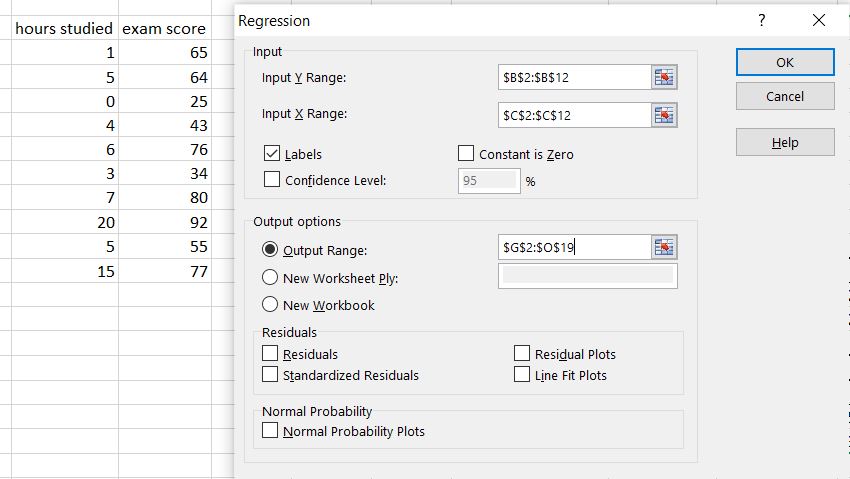 Excel p value Data Analysis Regression input values