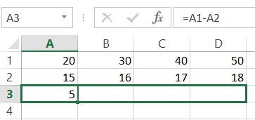 Excel how to substract drag and drop