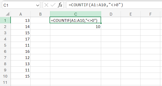 countif not equal to