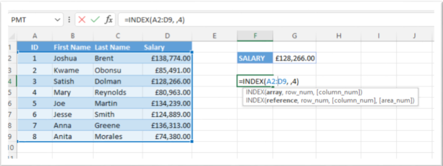 index salary formula