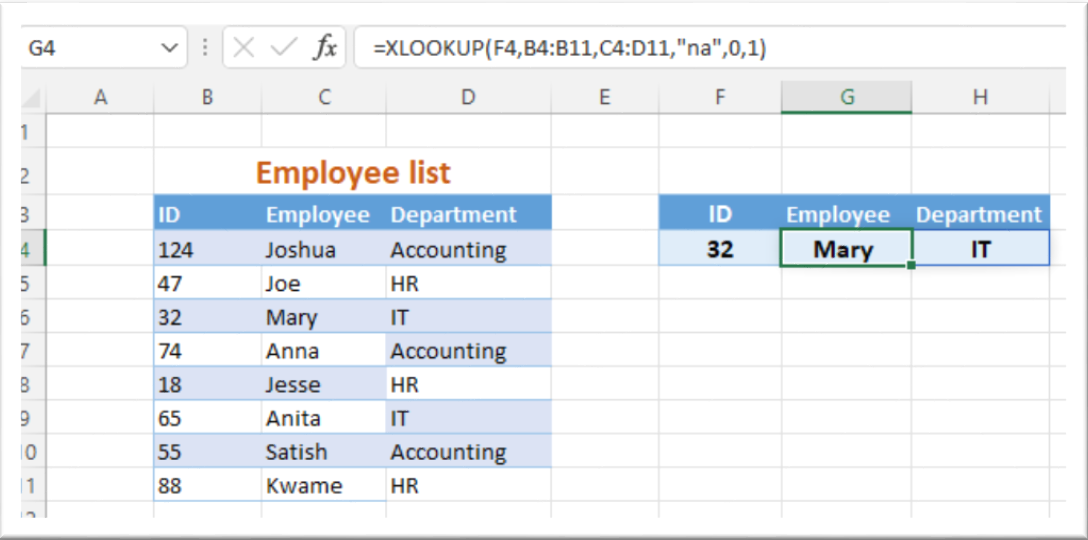 xlookup employee formula