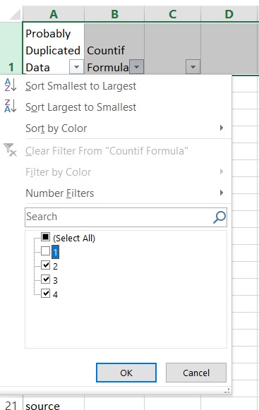 countif to remove duplicates filter