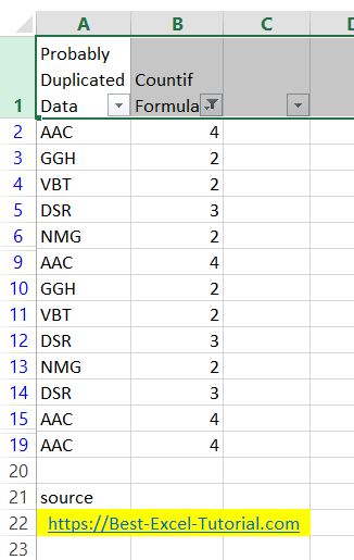 countif to remove duplicates filtered