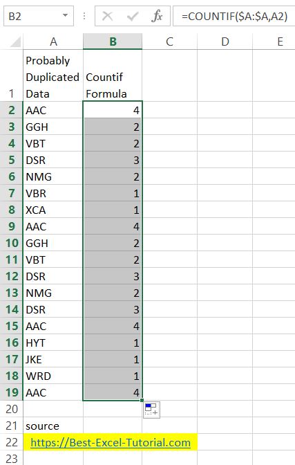 countif to remove duplicates found