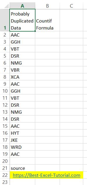 countif to remove duplicates source data