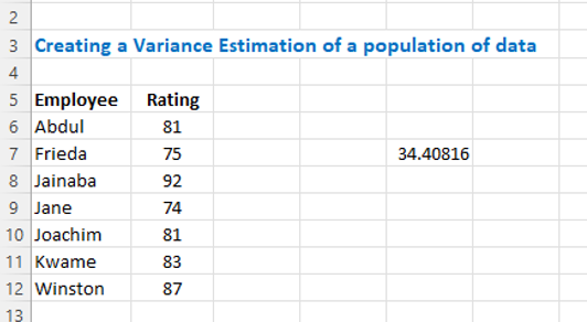 creating a variance estimation of a population of data