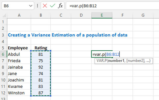 variance estimator varp formula