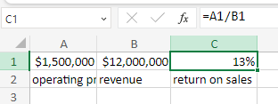 return on sales in Excel