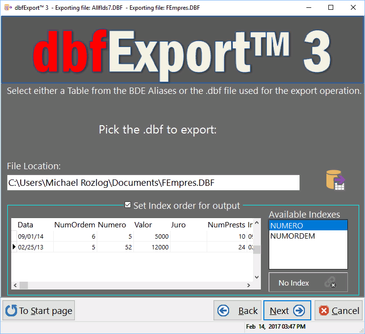 dbf file export to Excel