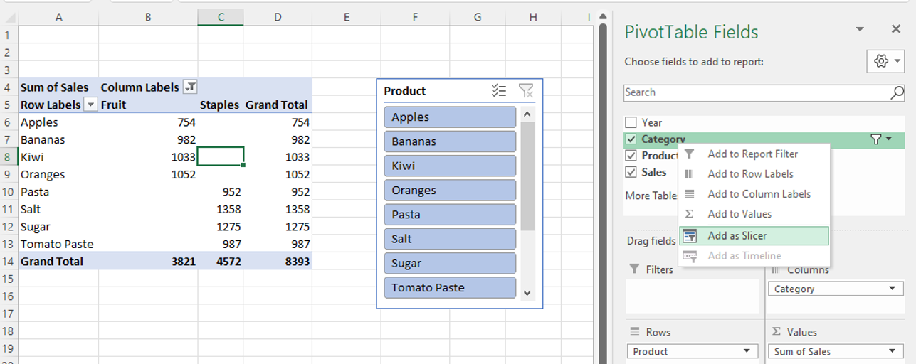 add a slicer to pivot table