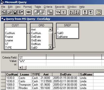microsoft query tables