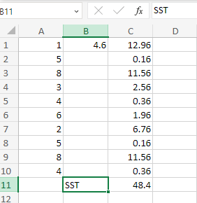 How to calculate SST in Excel