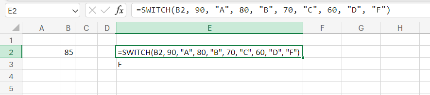 excel switch function grade