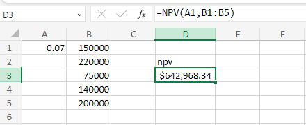 net present value npv in excel