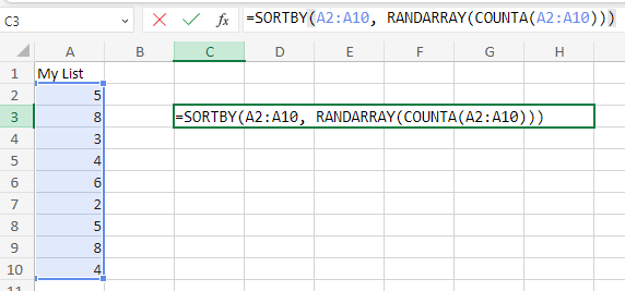 sortby function randarray list of numbers